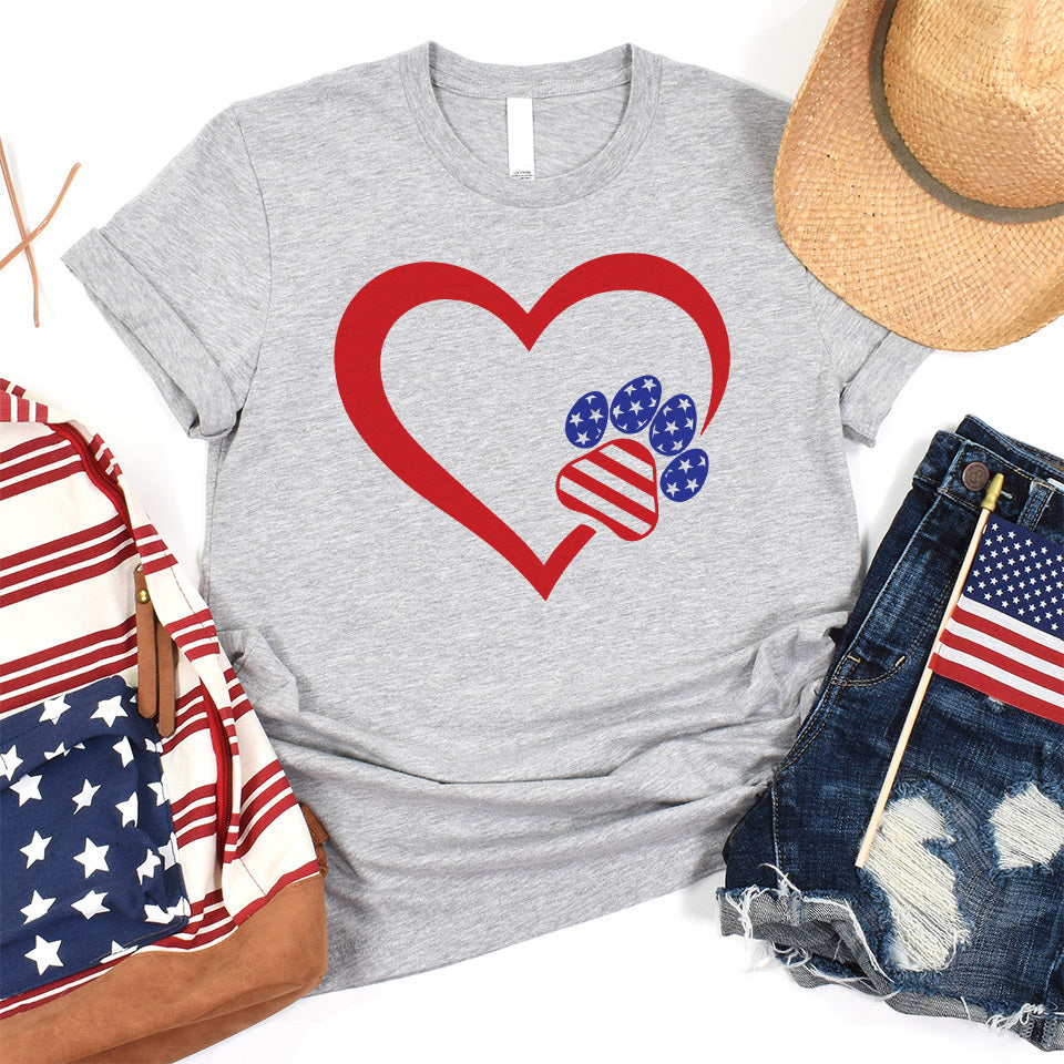 Patriotic Paw & Heart Premium T-Shirt Light Grey