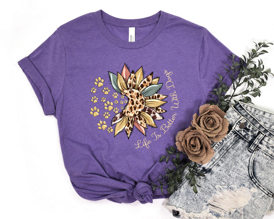 Life Is Better With Dogs Sunflower Premium T-Shirt Purple