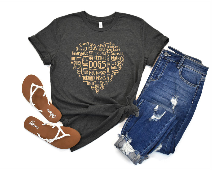 DOGS Heart Shaped Word Cloud Premium T-Shirt Dark Heather