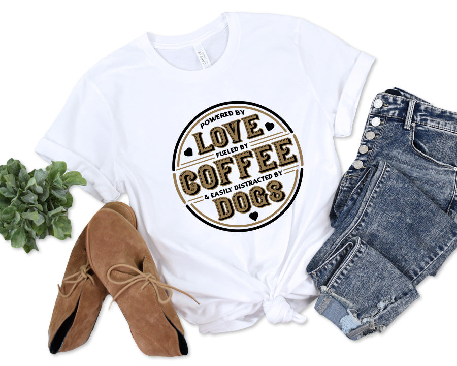 Powered By Love Fueled By Coffee & Easily Distracted By Dogs Premium T-Shirt White
