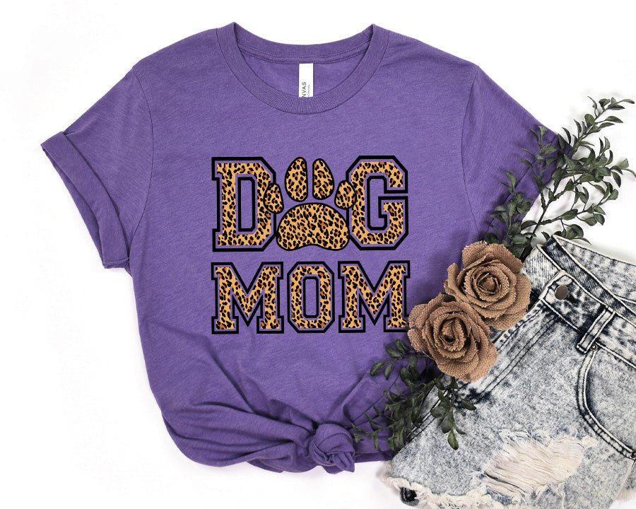 Dog Mom Leopard Collegiate Premium T-Shirt Purple