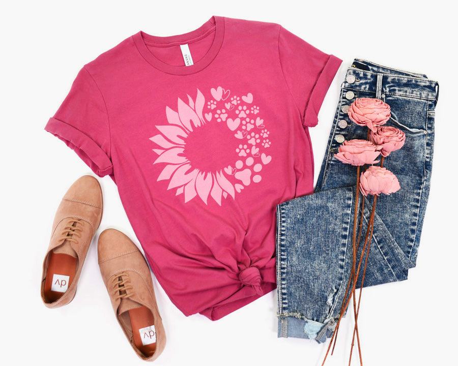 Hearts Paw Sunflower Premium T-Shirt Pink