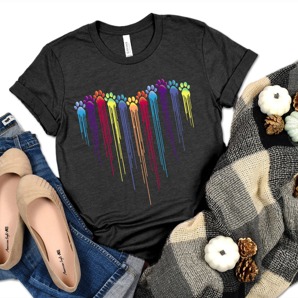 Multi-colored Paw Prints Heart Premium T-Shirt Dark Heather Grey
