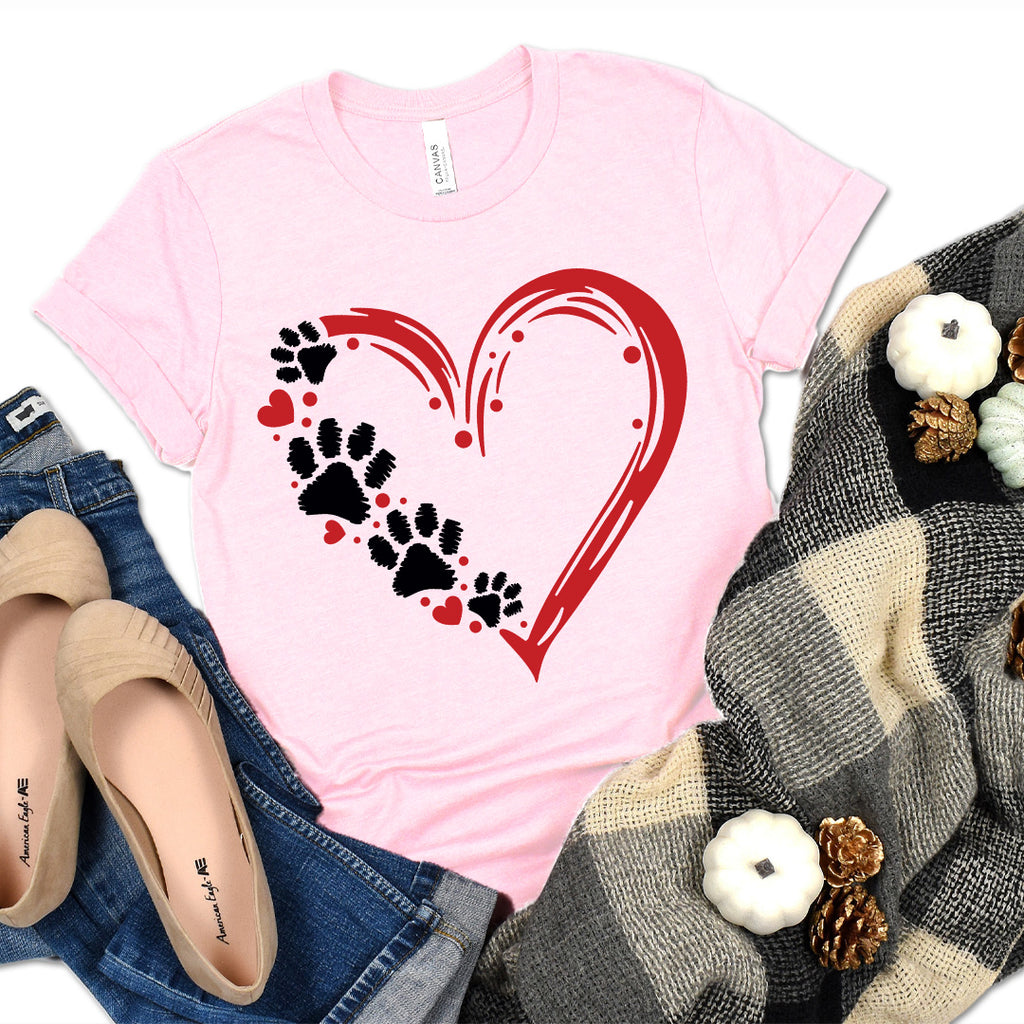 Red Heart & Ink Paws Premium T-Shirt Pink
