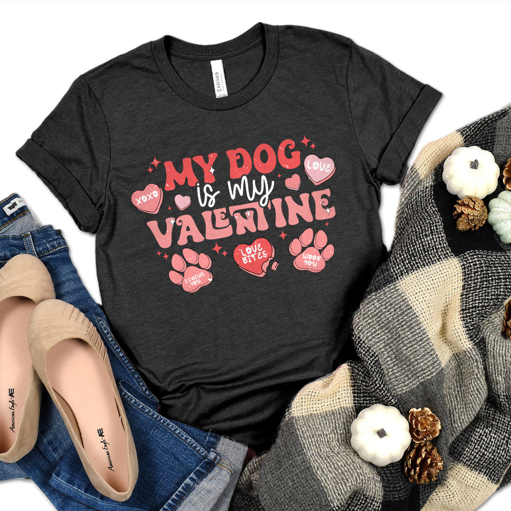 My Dog Is My Valentine Candy Hearts Premium T-Shirt Black