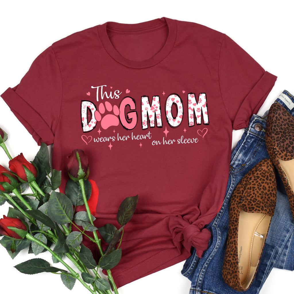 This Dog Mom Wears Her Heart On Her Sleeve Premium T-Shirt Cardinal