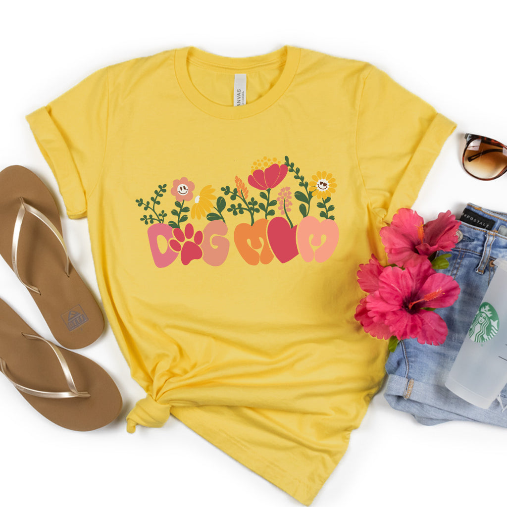 Spring Flowers Dog Mom Premium T-Shirt Yellow