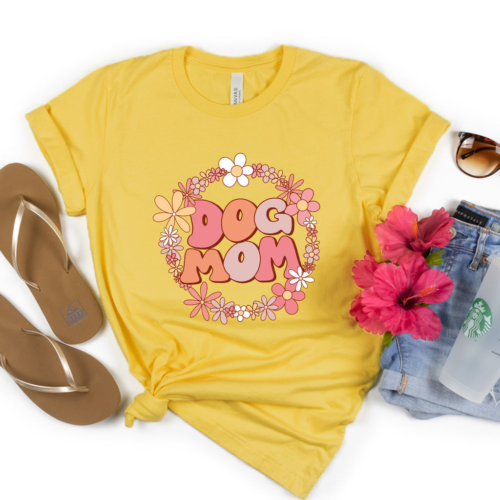 70’s Retro Flower Crown Dog Mom Premium T-Shirt Yellow