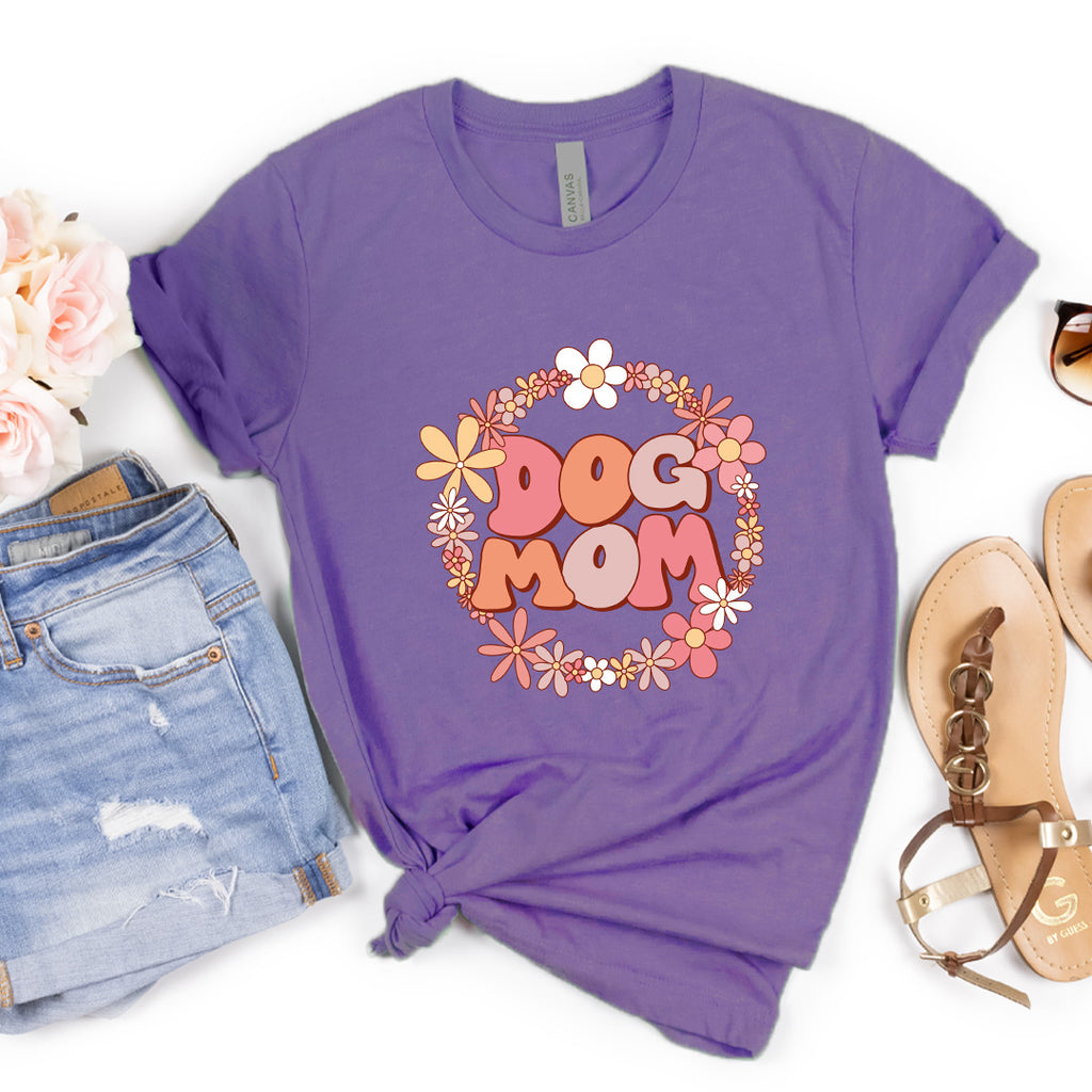 70’s Retro Flower Crown Dog Mom T-Shirt Premium Purple
