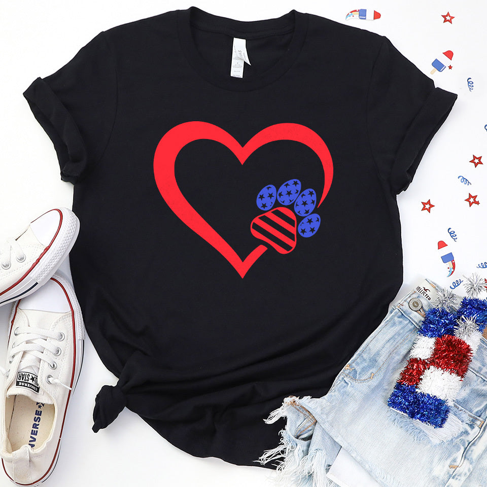 Patriotic Paw & Heart T-Shirt Black