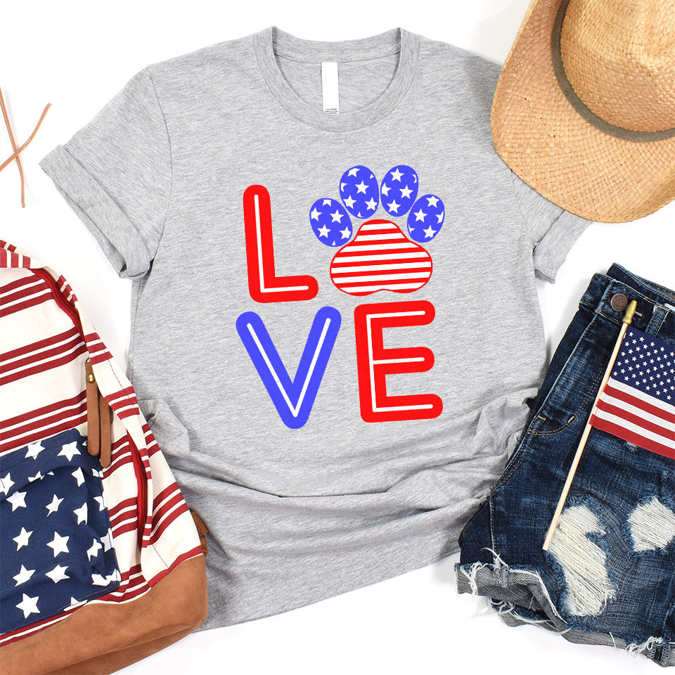 Love Paw Patriotic T-Shirt Grey