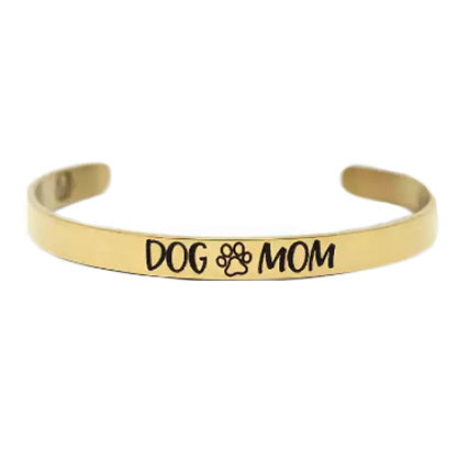 Stainless Steel Dog Mom Cuff Bracelet