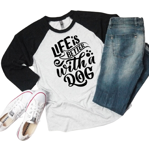 Life Is Better With A Dog Premium 3/4 Sleeve Shirt WBLK