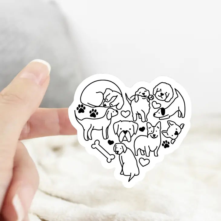 Line Drawn Heart-Shaped Dog Sticker
