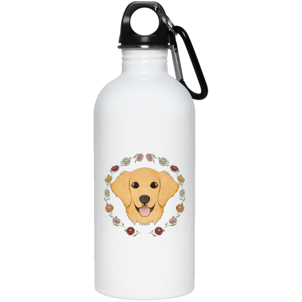 Floral Heart Wreath Golden Retriever Steel Water Bottle