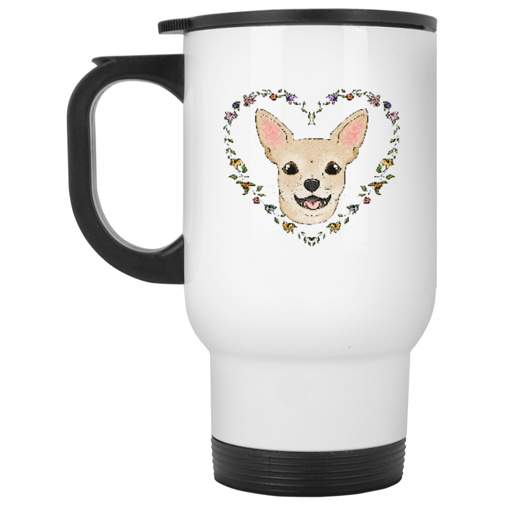 Floral Heart Wreath Chihuahua Travel Mug