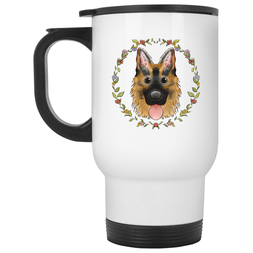 Floral Heart Wreath German Shepherd Travel Mug