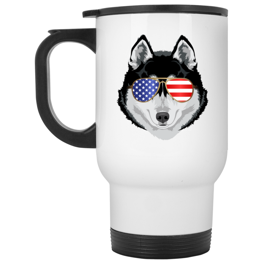 Patriotic Husky Travel Mug