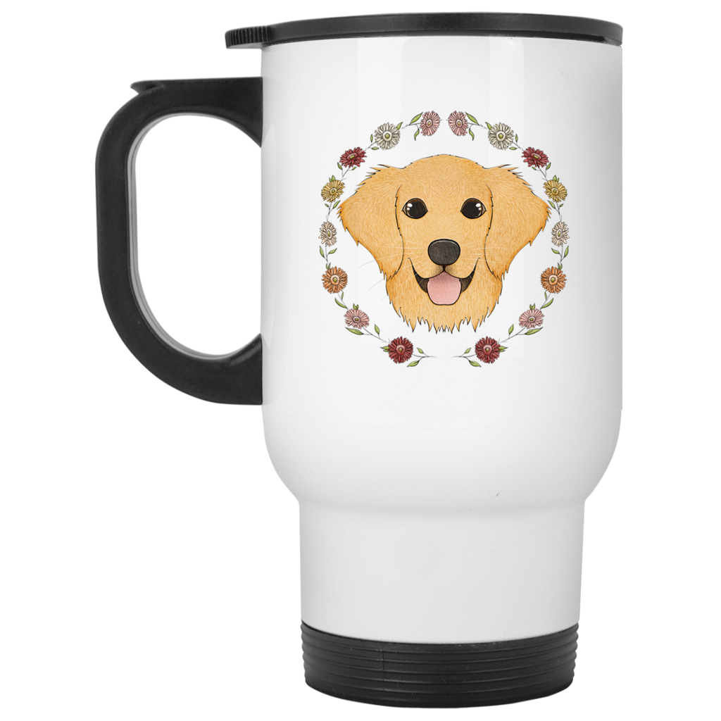 Floral Heart Wreath Golden Retriever Travel Mug
