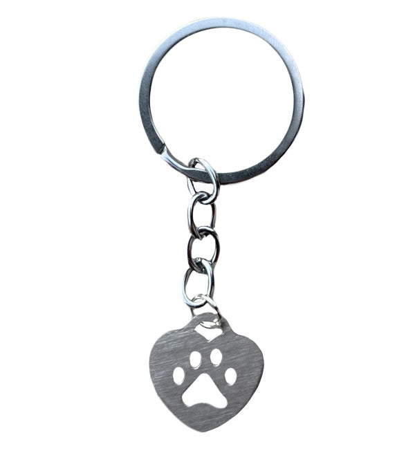 Stainless Steel Heart Paw Keychain