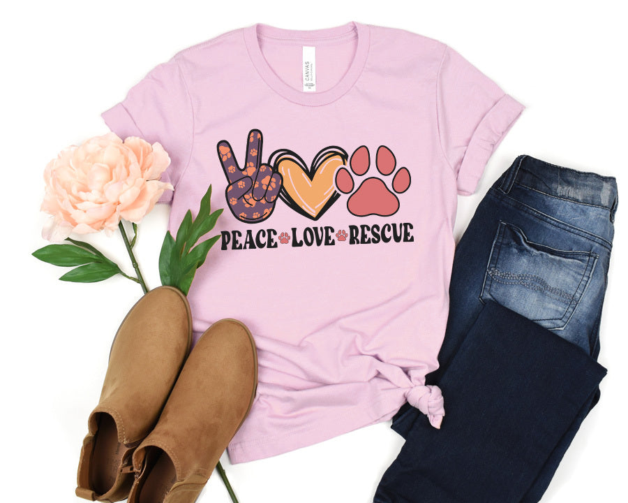Peace Love Rescue T-Shirt Pink
