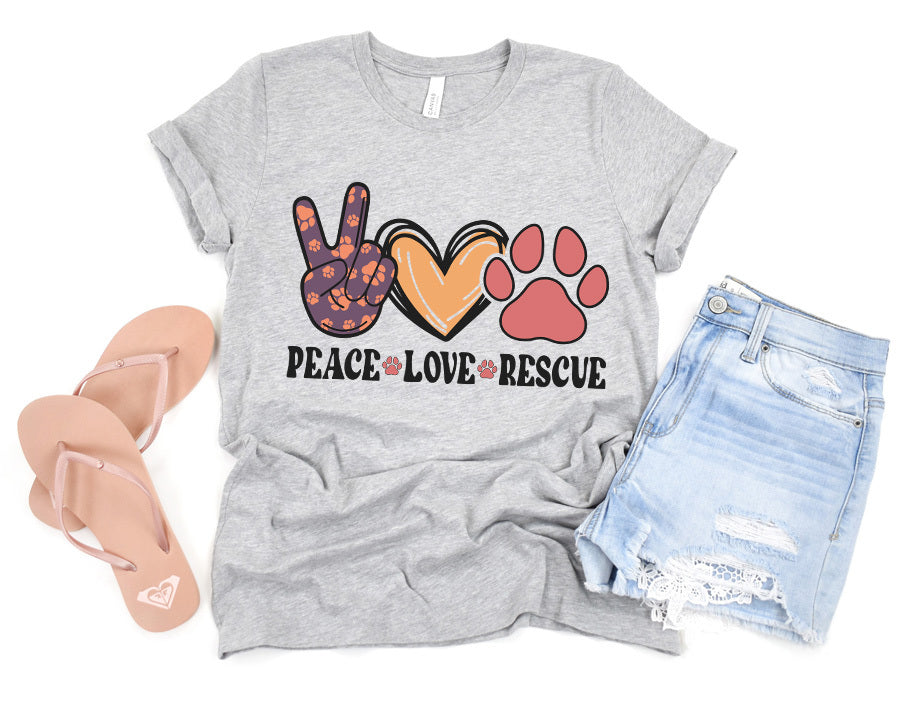 Peace Love Rescue T-Shirt Grey