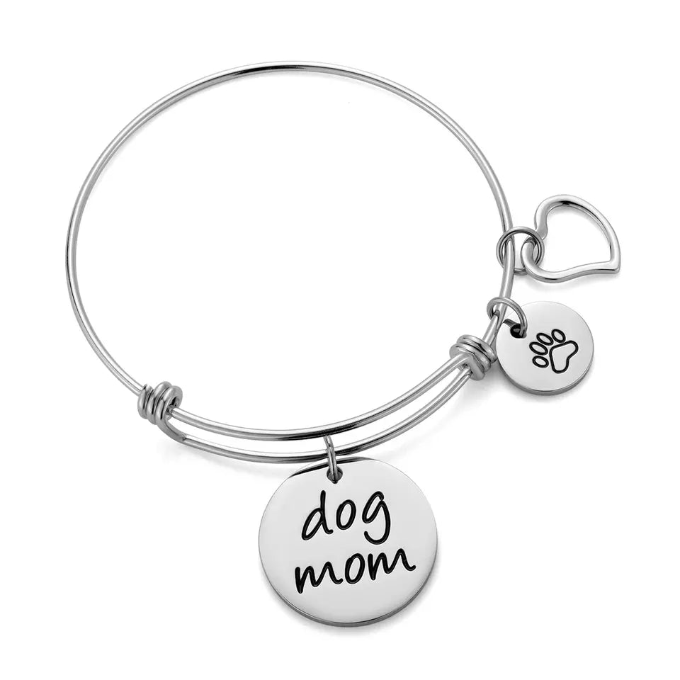 Stainless Steel Expandable Dog Mom Wire Bangle Bracelet