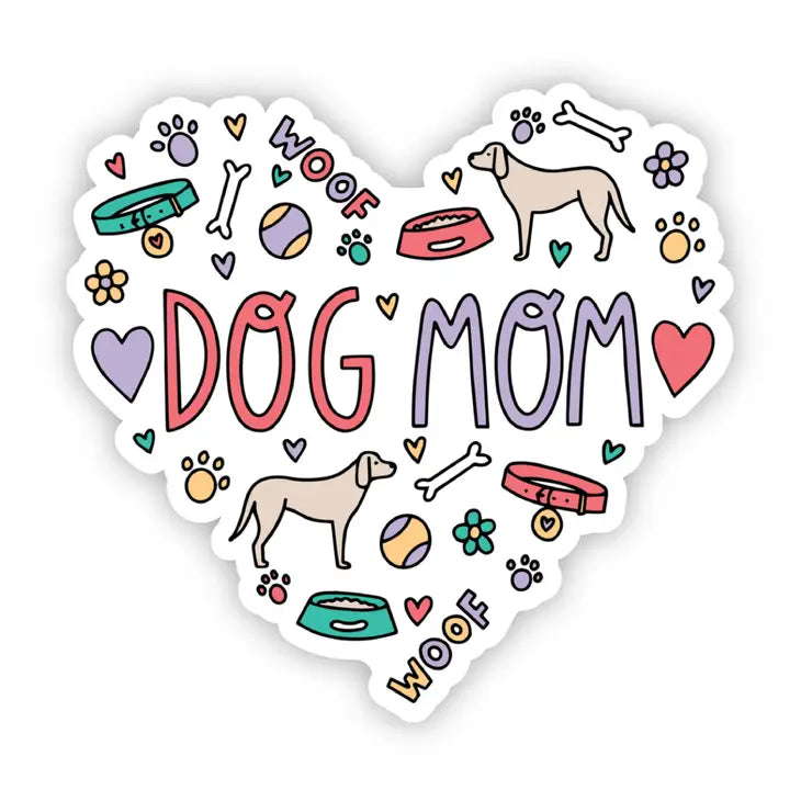 Colorful Heart-Shaped Dog Mom Sticker