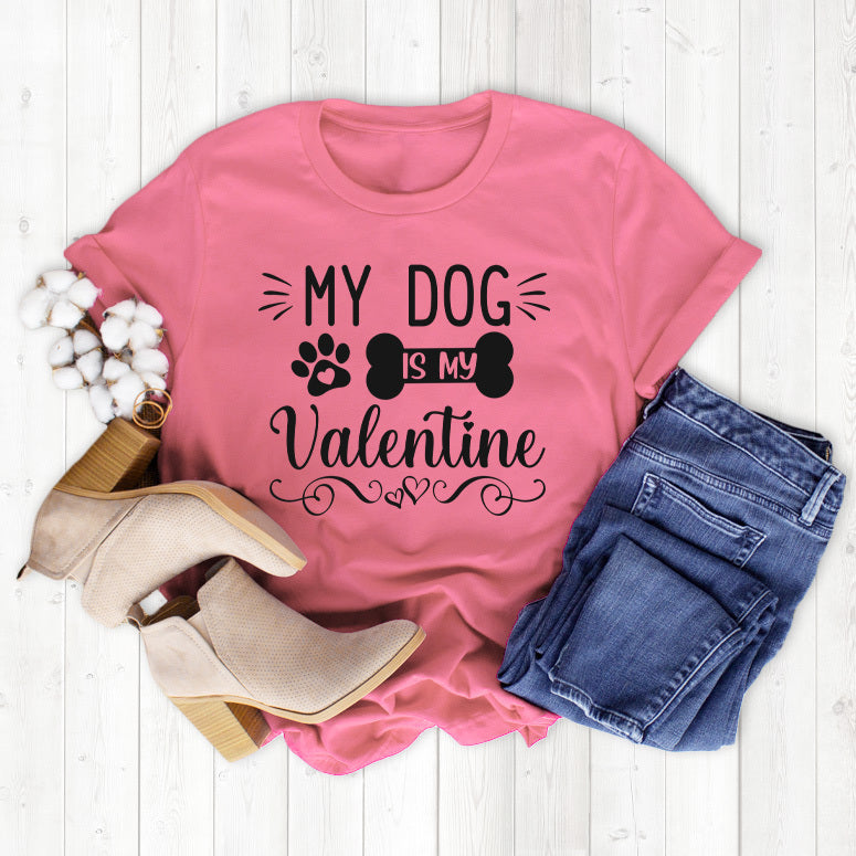 My Dog Is My Valentine Pink Premium T-Shirt