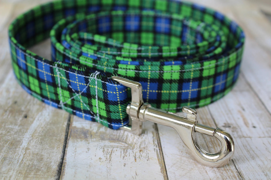 Green And Blue Plaid Dog Leash